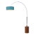 1980s Tambo 92"h 1-Light Arc Lamp, Turquoise Linen Shade, Dark Walnut Base, Satin Nickel, Dimmable, for Living Room or Bedroom For Sale