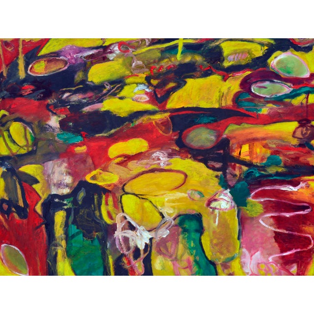 Bright abstract painting titled "Always Rough Terrain" from the "Traveling Series" by Marc Ellen Hamel (American, b....