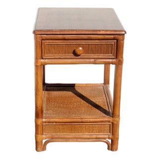 Vintage French Country Bamboo Rattan Side Table End Table W Drawer For Sale