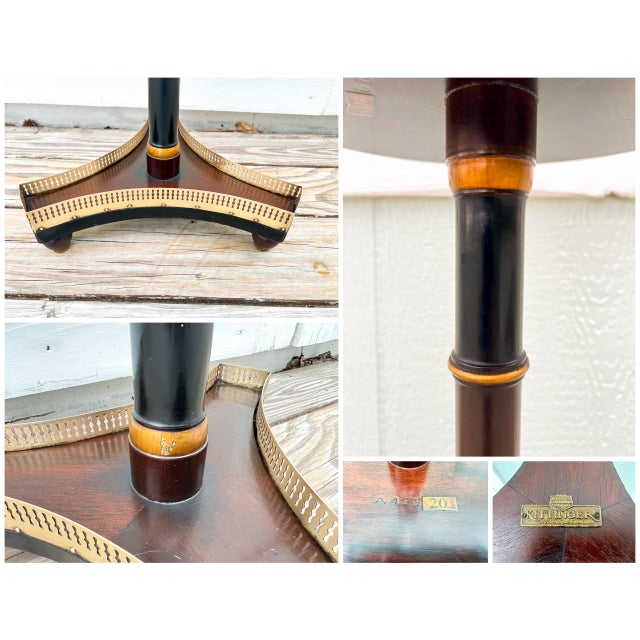 Wood 1920s Kittinger Regency Style Mahogany Stand With Brass Gallery Black and Gold Accents For Sale - Image 7 of 12