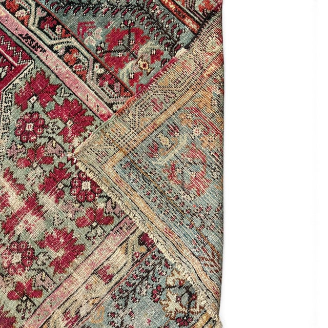 Antique Turkish Floral Runner 5x11 | Faded Red & Light Blue For Sale - Image 4 of 5