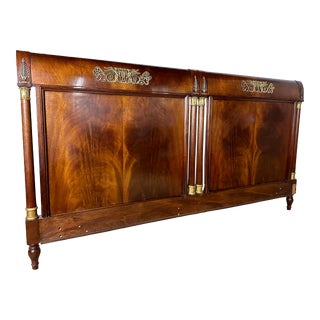 Antique 19th Century French Empire King Headboard in Flamed Mahogany With Ormolu Ornamentation For Sale