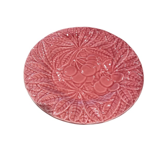 Bordallo Pinheiro Vintage Set Bordallo Pinheiro Majolica Rose-Pink Plates Each One With Different Fruit - 6 Plates For Sale - Image 4 of 11
