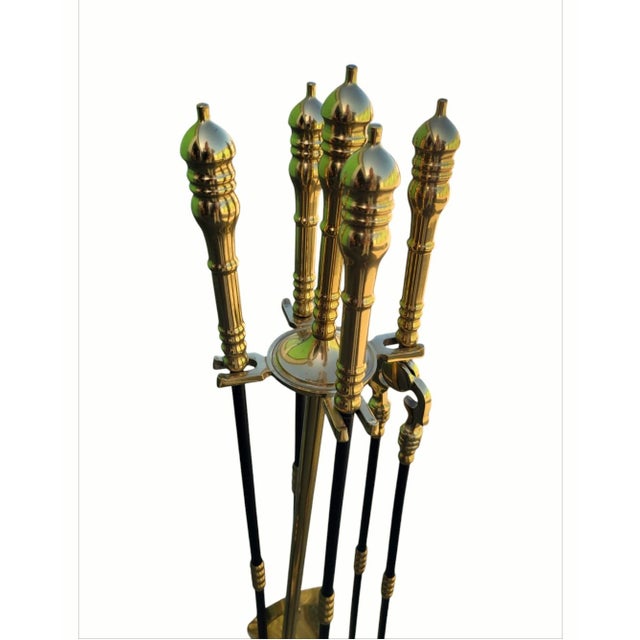 Vintage Brass Black Traditional Fireplace Guard With 5 Piece Poker Accessories- a Set 6 For Sale - Image 4 of 7