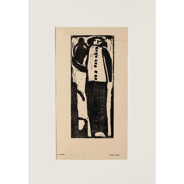 Figure is an original woodcut print realized by Amadore Porcella. The state of preservation of the artwork is very good....