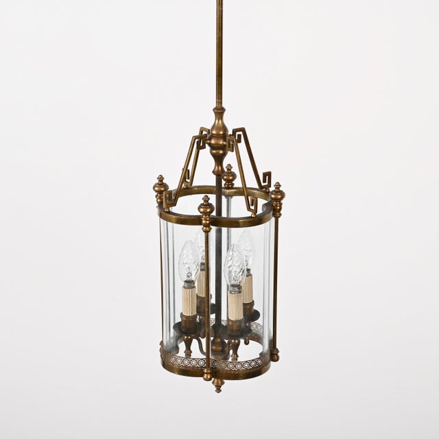 Art Deco Italian Brass & Semicircular Glass Pendant Light in style of Adolf Loos, 1950s For Sale - Image 12 of 18