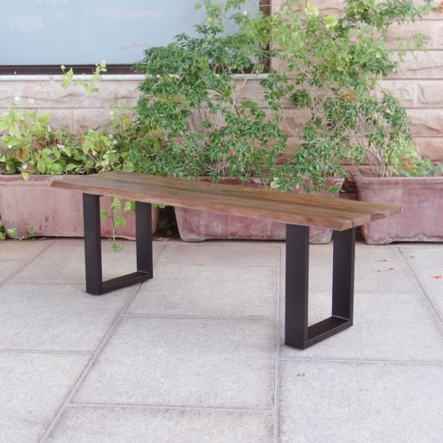 Transitional Maelira Brown Wooden Dining Bench by Loomlan For Sale - Image 3 of 4