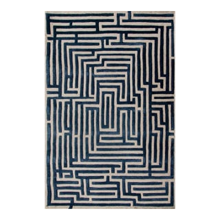 Anatolia Hand-Tufted Maze Rug, Blueberry Blue, 8x10 For Sale