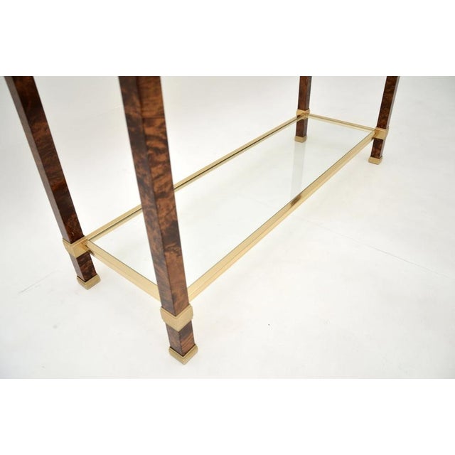 Vintage French Walnut and Brass Console Table attributed to Pierre Vandel Paris, 1970s For Sale - Image 9 of 10