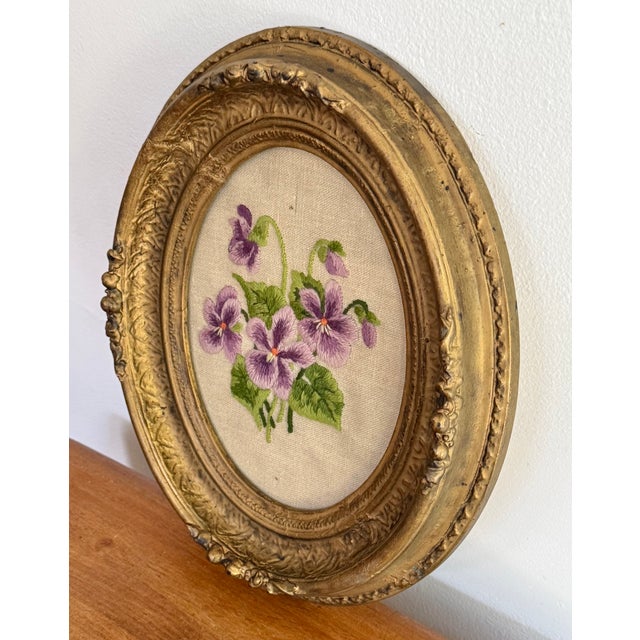 1970s Floral Needlepoint in Oval Frame For Sale - Image 4 of 7
