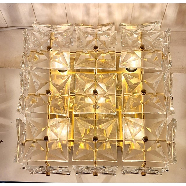 1970s Vintage Flat Ceiling Lamp with Gold-Plated Metal Bracket and Shade with Crystal Glass Elements, 1970s For Sale - Image 5 of 7