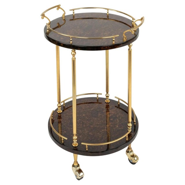 Mid-Century Modern Serving Bar Cart in Goatskin and Brass by Aldo Tura, 1960s For Sale - Image 17 of 17