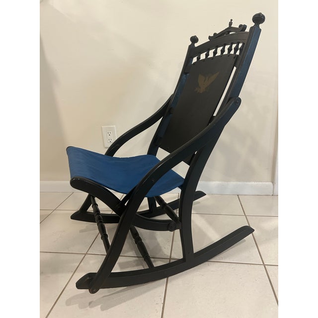 1970s Vintage 1976 Bicentennial Folding Rocking Chair-Americana Folding Rocker - Colonial Revival Style - Black & Gold-Eagle Stencil For Sale - Image 5 of 12