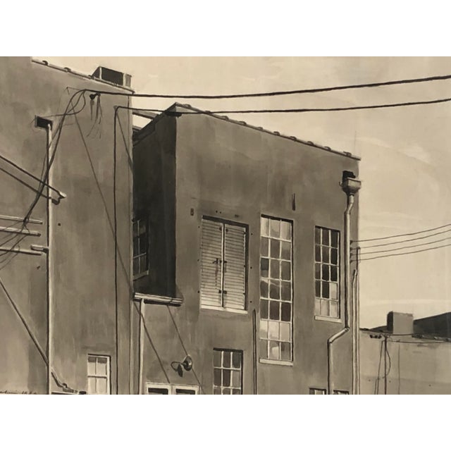 1980s 1989 Jeffrey E. Babine City Industrial Building Original Ink Wash Drawing Signed Framed For Sale - Image 5 of 10