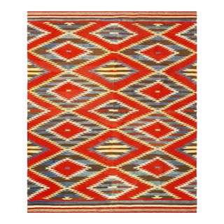 1890s Antique Rustic Red Allover Geometric Native American Navajo Flat Weave Rug For Sale