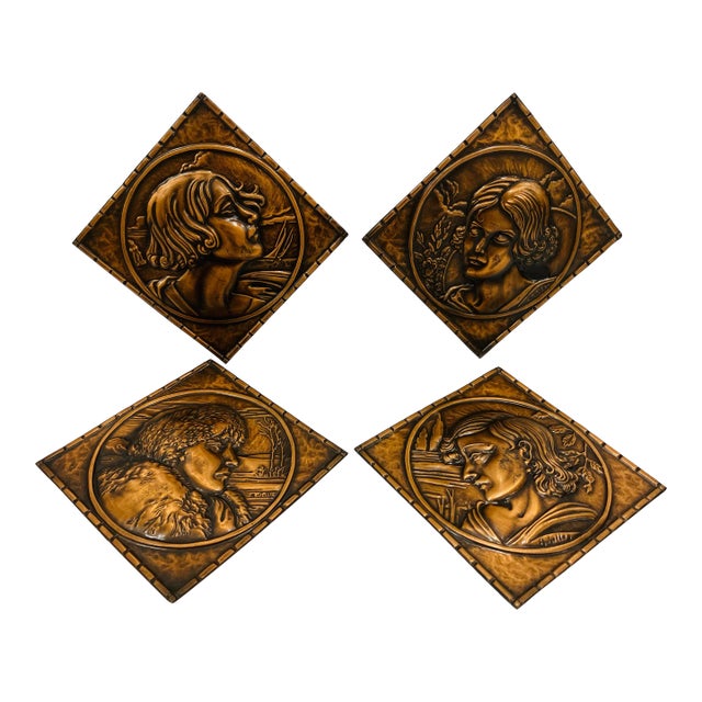 Set of 4 Copper Portraits Signed Gilles For Sale