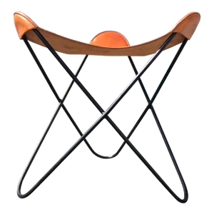 Early 21st Century Black Iron & Cognac Saddle Leather Stool