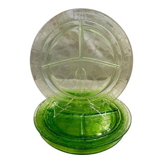 Vintage Anchor Hocking Cameo Green Depression Glass Grill Plate Set of 5 For Sale