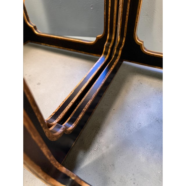 Pair of Chinoiserie Square Open Cube Black Gold Side Tables For Sale - Image 9 of 12