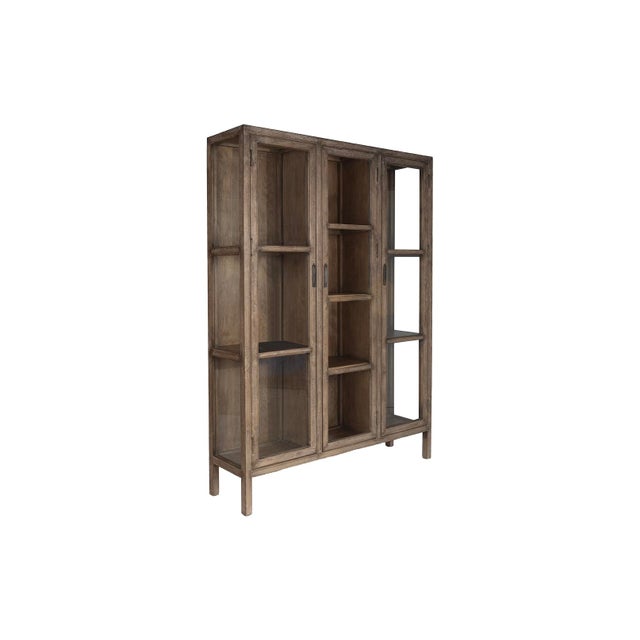 Wood Late 20th Century Three Door Cabinet With Glass Panes For Sale - Image 7 of 7