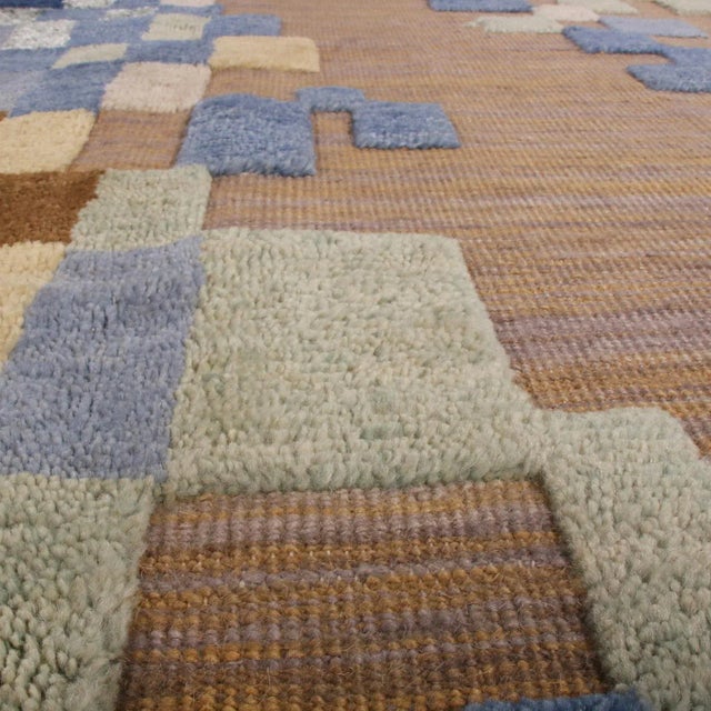 Mid-Century Modern Rug & Kilim’s Scandinavian Style Geometric Beige Brown and Blue Wool Rug - 9x12 For Sale - Image 3 of 5