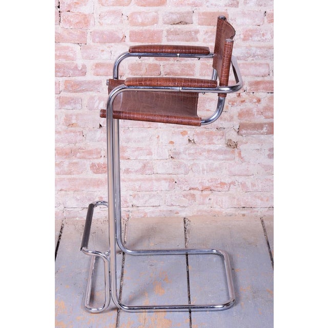Bauhaus Bar Chair in Chromed Steel and Faux Leather, Germany, 1970s For Sale - Image 6 of 11
