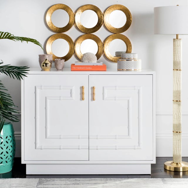 White Lacquer Bamboo Cabinet in White Lacquer For Sale - Image 8 of 9