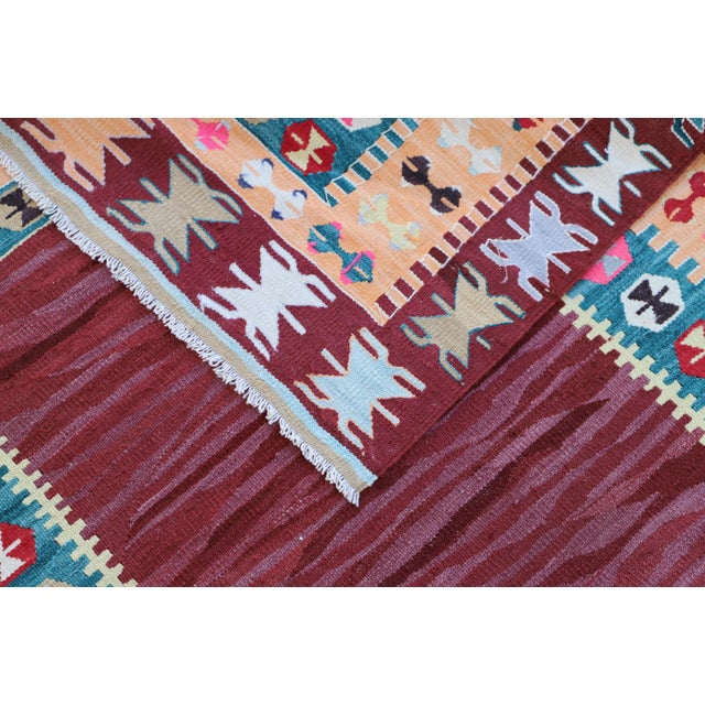 1970s Turkish Anatolian Hand Knotted Natural Wool Burgundy Kilim Rug For Sale - Image 9 of 13