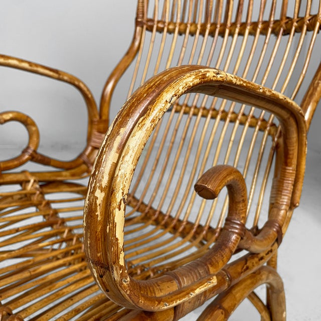 Wood Mid-Century Modern Italian Armchairs in Rattan, 1960s, Set of 3 For Sale - Image 7 of 18