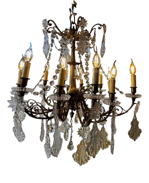 19th Century Crystal and Bronze Chandelier