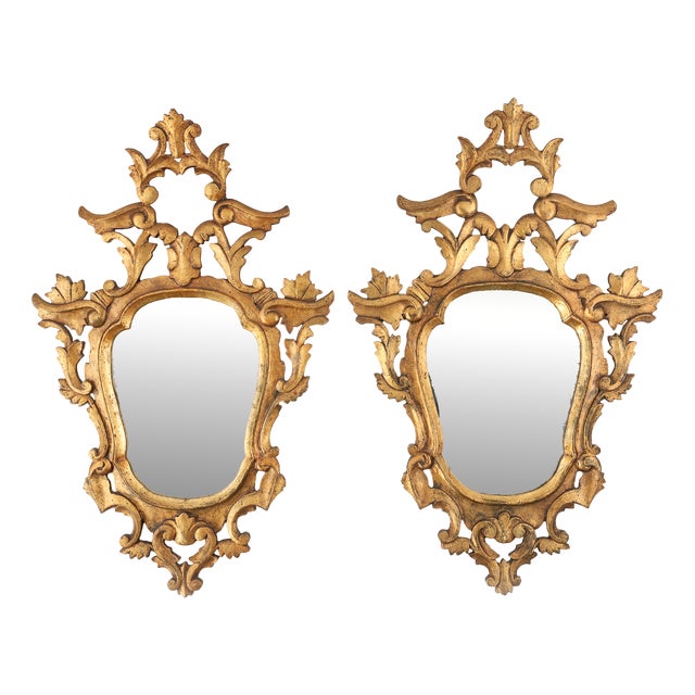 Rococo Venetian Giltwood Mirrors, Italy, 1850s, Set of 2 For Sale