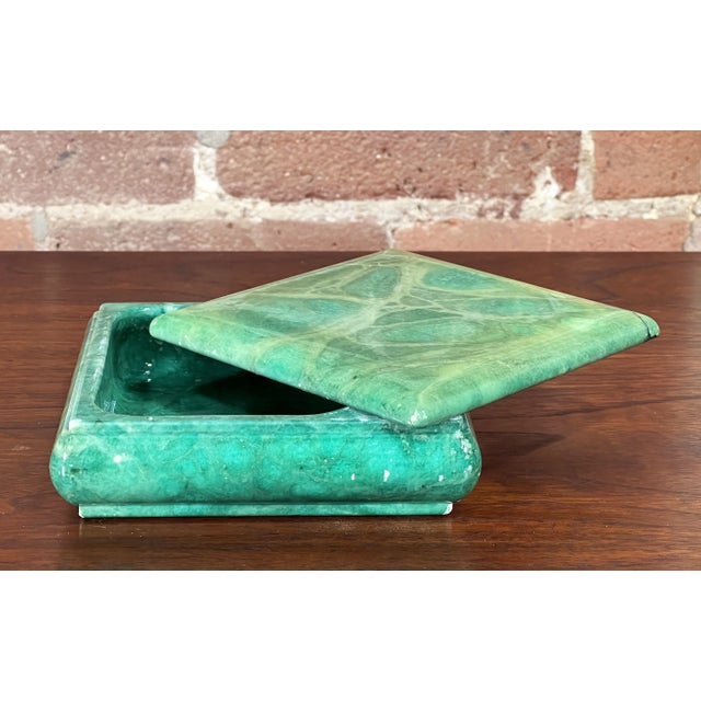 Stone Vintage Italian Green Alabaster Swivel Top Lidded Vanity / Trinket Box For Sale - Image 7 of 8