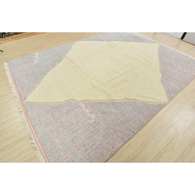 Contemporary Moroccan Rug 9'1'' X 11'11'' Ivory Wool Contemporary Hand-Knotted Carpet For Sale - Image 3 of 12