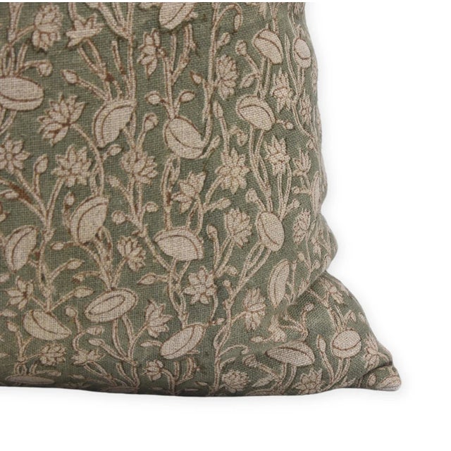 Throw Pillow Cover Designer Collection of Hand Block Printed Thick Linen 24x24 Inch- Pista For Sale - Image 4 of 5