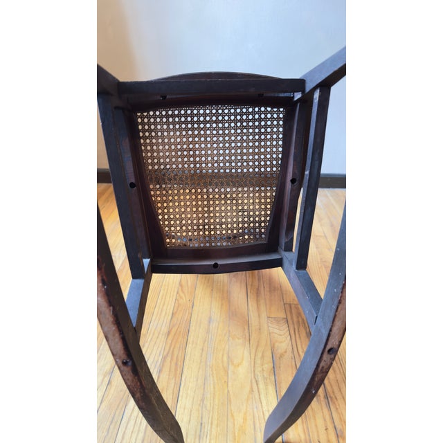 Wood Late 19th Century Antique Mission Style Armles Rocking Chair With Caned Seat For Sale - Image 7 of 8