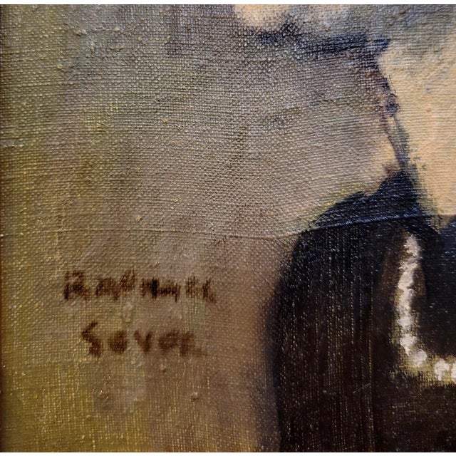 Raphael Soyer -Portrait in Profile of a Woman Wearing a Pearl Necklace-1930s Oil Painting For Sale In Los Angeles - Image 6 of 9