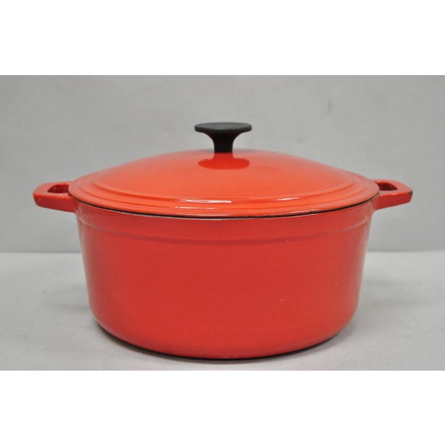 Pre-owned Martha Stewart Collection Red Cast Iron Dutch Oven Covered Pot. Circa Late 20th Century. Measurements: 7.5" H x...
