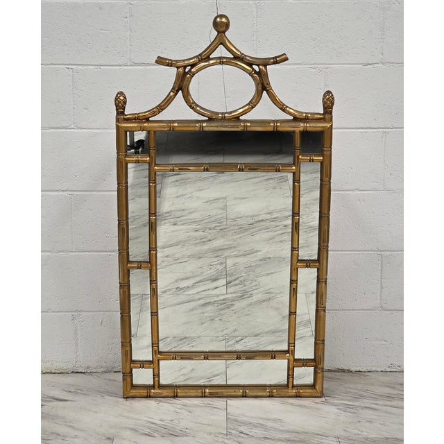 Gold Finished Faux Bamboo Pagoda Mirror For Sale - Image 4 of 6