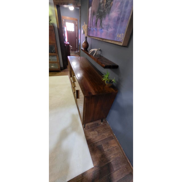 1960s 1960s Legacy Chevron Artisan Restored Walnut Credenza - 66" For Sale - Image 5 of 18