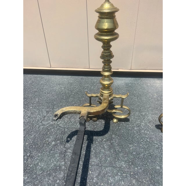 Metal Antique English Brass Andirons - a Pair For Sale - Image 7 of 13
