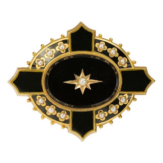 18k Vintage Mourning Brooch For Sale