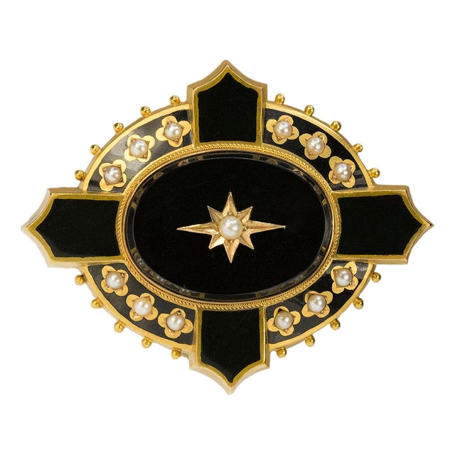 18k Vintage Mourning Brooch For Sale