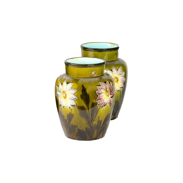 Art Nouveau Barbotine Vases, 1890s, Set of 2 For Sale - Image 5 of 5
