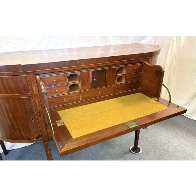 19th Century 19th Century Sheraton Style Mahogany Bowfront Butler's Sideboard With Secretary Desk, Locks and Keys For Sale - Image 5 of 18