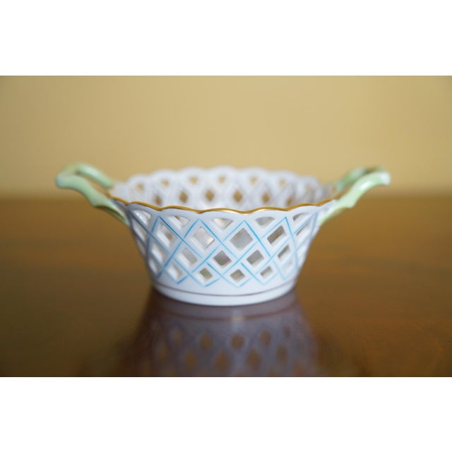 Antique White Vintage Herend Hungary Chinese Flower Openwork Porcelain Basket With Handles For Sale - Image 8 of 8