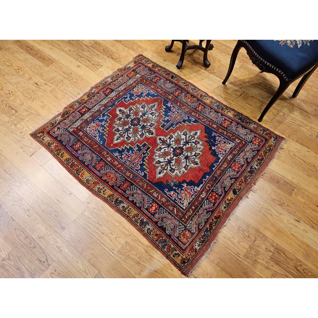 19th Century Handwoven Anatolian Village Rug, Caucasian Design Wool, 4' x 5' For Sale - Image 4 of 18