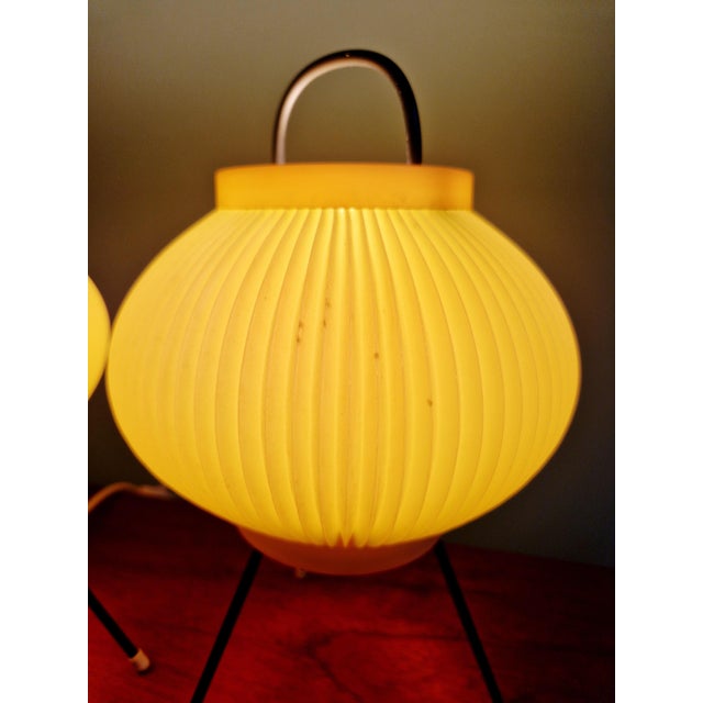 Tripod Lamps in Pale Green Pleated Celluloid, 1960s, Set of 2 For Sale - Image 16 of 18