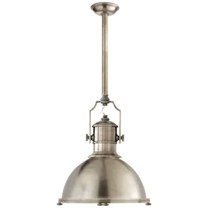 Chapman & Myers for Visual Comfort Signature Country Industrial Large Pendant in Antique Nickel with Antique Nickel Shade