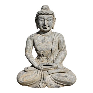 Antique Stone Buddha Statue Hand Carved 19th Century Tang Style For Sale