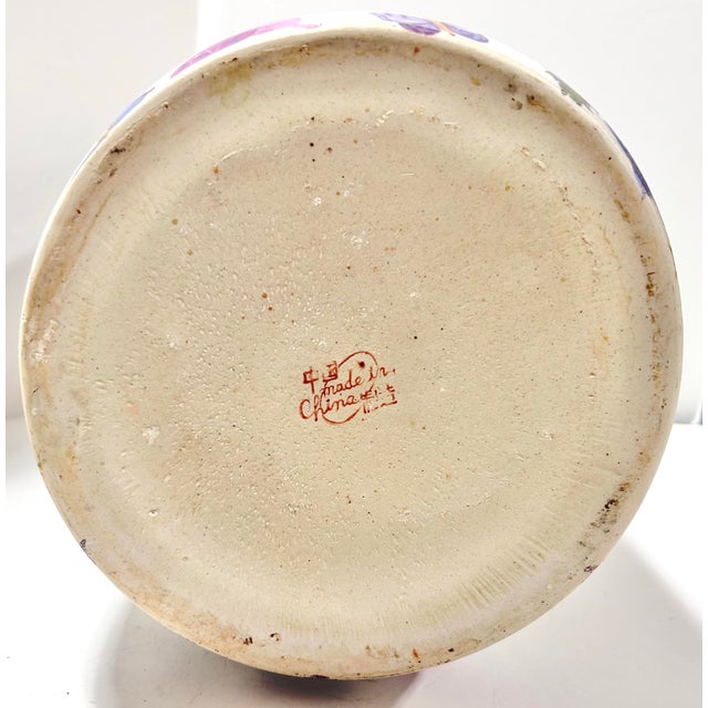 Ceramic Vintage Spring Butterfly & Botanical Ceramic Umbrella Stand Floor Vase With Gold Rim, Late 20th Century For Sale - Image 7 of 8